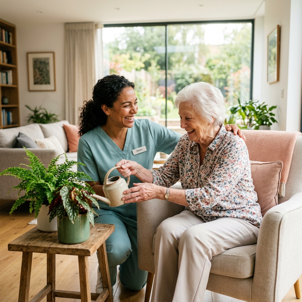 Caring professional with client
